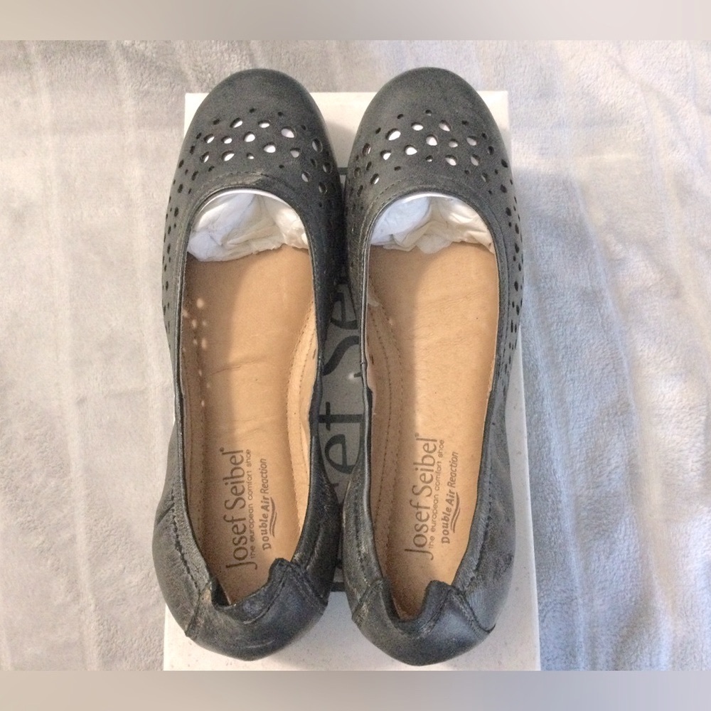 Josef Seibel Pippa 29 Black Nesty Oil Leather Ballerina Flats Size 6 to 6.5 US - Picture 6 of 8